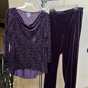 Elegant Purple Velvet Top and Pants Set.